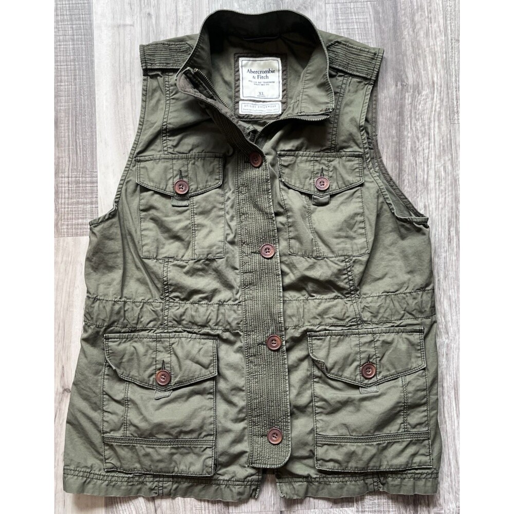 Abercrombie & Fitch Womes XL Utility Outerwear Vest Olive Green Cotton